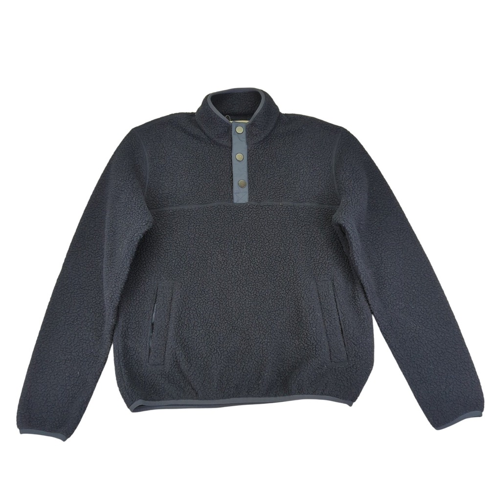 Everlane Mens Fleece Quarter Snap Button Mock Neck Pullover Sweater Small‎ Navy